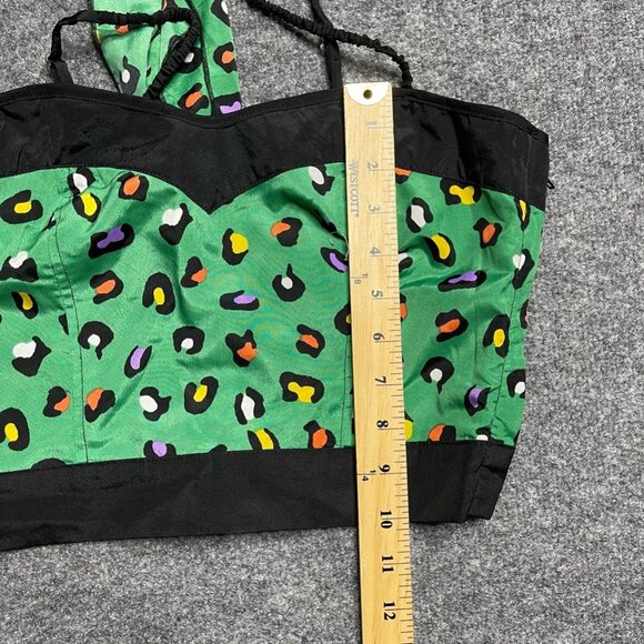 Sidecca Womens Crop Top Green Leopard Sleeveless Sweetheart Neck Artsy Retro M - Picture 6 of 6